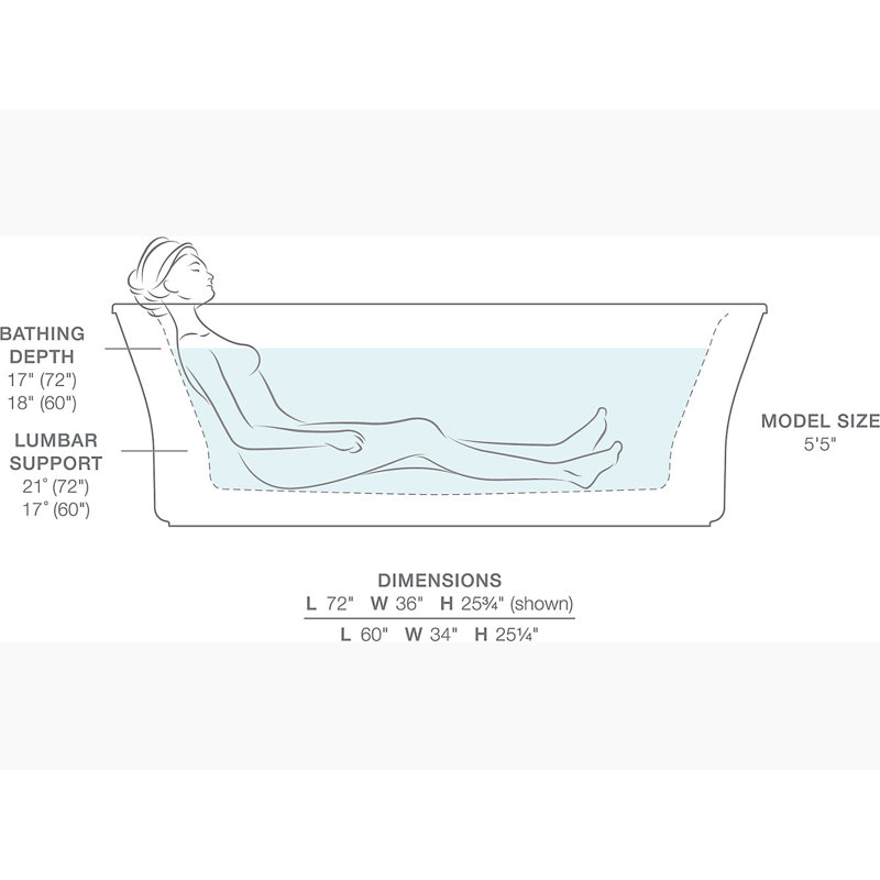 K63670 Kohler Stargaze® 72" x 36" Freestanding Soaking Bathtub with